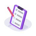 Checklist clipboard isometric icon with modern flat style color