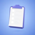 Checklist on a clipboard paper. Successful completion of business tasks. 3D Web Vector Illustrations.