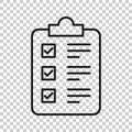 Checklist clipboard sign icon in transparent style. Document list vector illustration on isolated background. Questionnaire