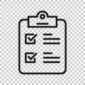 Checklist clipboard sign icon in transparent style. Document list vector illustration on isolated background. Questionnaire Royalty Free Stock Photo