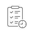 Checklist With Clock Line Icon. Task Management, Time Tracking, And Productivity Planning Outline Symbol. Efficient Royalty Free Stock Photo