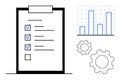 Checklist with Completed Tasks, Data Chart, and Gears Representing Productivity and Process Optimization Royalty Free Stock Photo