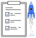 Checklist with Completed Tasks and a Rocket Taking Off, Symbolizing Progress and Success Royalty Free Stock Photo
