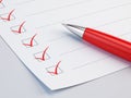 Checklist concept - checklist, paper and red pen Royalty Free Stock Photo