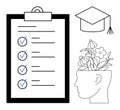 Checklist with Growth Mindset Symbol and Graduation Cap Highlighting Education and Personal Development Royalty Free Stock Photo