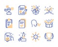 Checklist, Handout and Creativity icons set. Conversation messages, Survey check and Innovation signs. Vector