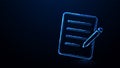 Checklist icon. Glowing wireframe, linear, line and mesh illustration vector