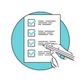 Checklist icon - paper and hand holds pencil