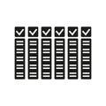Checklist icon rows. Columnar list layout. Black and white contrast. Vector illustration.
