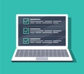 Checklist on the laptop screen. Isolated vector illustration in flat style. Design for web site, banners