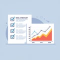 Checklist and line graph illustration with a light blue background. Royalty Free Stock Photo