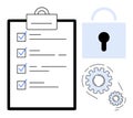 Checklist and Lock with Gears Representing Security and Process Optimization Royalty Free Stock Photo
