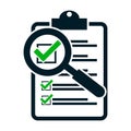 Checklist magnifying assessment. Flat design icon