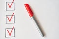Checklist marked red with a red pen Royalty Free Stock Photo