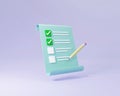 Checklist notepad document to do list 3D render illustration