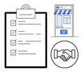 Checklist, Online Storefront, and Handshake Icon Business Agreement and E-commerce Royalty Free Stock Photo
