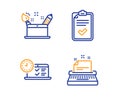 Checklist, Online test and Creativity concept icons set. Typewriter sign. Survey, Examination, Graphic art. Vector