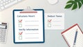 A checklist for payroll processing with items like calculate hours and deduct taxes.. Royalty Free Stock Photo
