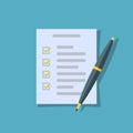 checklist and pen icon . flat design on green blue background. vector symbol