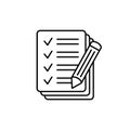 Checklist pencil icon. Pencil with paper icon, Contract vector icon. Test icon.