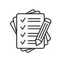 Checklist pencil icon. Pencil with paper icon, Contract vector icon. Test icon.