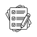 Checklist pencil icon. Pencil with paper icon, Contract vector icon. Test icon.