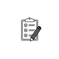 Checklist pencil vector icon. Black illustration isolated on white background for graphic and web design.