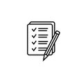 Checklist pencil vector icon. Black illustration isolated on white background for graphic and web design.