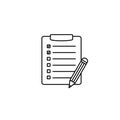 Checklist pencil vector icon. Black illustration isolated on white background for graphic and web design.