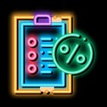 Checklist Percent neon glow icon illustration Royalty Free Stock Photo
