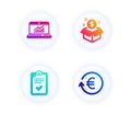 Checklist, Post package and Online statistics icons set. Exchange currency sign. Vector