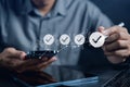 Checklist Quality Target Objective management with chart graph stock investment. Standardization, certification. Compliance to