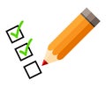 Checklist and red pencil. Tick icons. Check mark. Isolated. White background Royalty Free Stock Photo