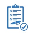 Checklist, report, writing icon. Blue vector design