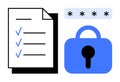 Checklist with Secured Lock and Password Symbol for Cybersecurity and Data Protection