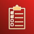 Checklist sign illustration. Golden gradient Icon with contours on redish Background. Illustration.