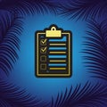 Checklist sign illustration. Vector. Golden icon with black cont