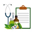 checklist and stethoscope with cannabis products
