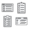 Checklist test icons set, outline style