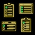 Checklist test icons set vector neon