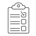 Checklist thin line icon, business concept, Clipboard sign on white background, Clip board for notes with tick icon in