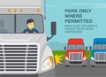 Checklist for truck drivers. Park only where permitted. Make sure the vehicle cannot move when unattended.