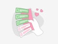 Checklist and Wishlist concept. List with checkmarks for favorite items and heart icons. Personal to-do list or wishlist