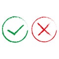 Checkmark cancel or approve reject icon on white background