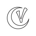 Checkmark and crescent icon, outline style