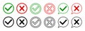 Checkmark and cross icons. Sign for negative or positive mark. Green, red and black buttons. Symbol of tick, check, incorrect, Royalty Free Stock Photo