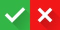 Checkmark cross sign with shadow. Vector isolated icons signs. Checklist mark icon vector. Red checkmark on green background. EPS