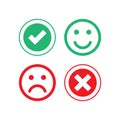 Checkmark and cross symbol. Positive and negative result. Good and bad emotions. Vector EPS 10