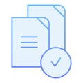 Checkmark on files flat icon. Paper approved blue icons in trendy flat style. Verified documents gradient style design