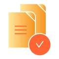 Checkmark on files flat icon. Paper approved color icons in trendy flat style. Verified documents gradient style design